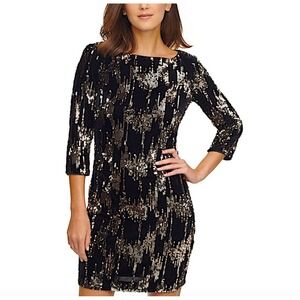 Eliza J Dress Women 10 Black Sequin Velvet Cocktail Evening Sparkly Elegant‎